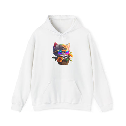 Cool Colorful Kitten in Flowers Heavy Blend™ Hooded Sweatshirt