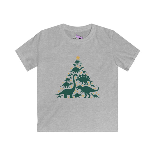 Dinosuar Christmas Tree Youth Softstyle Tee