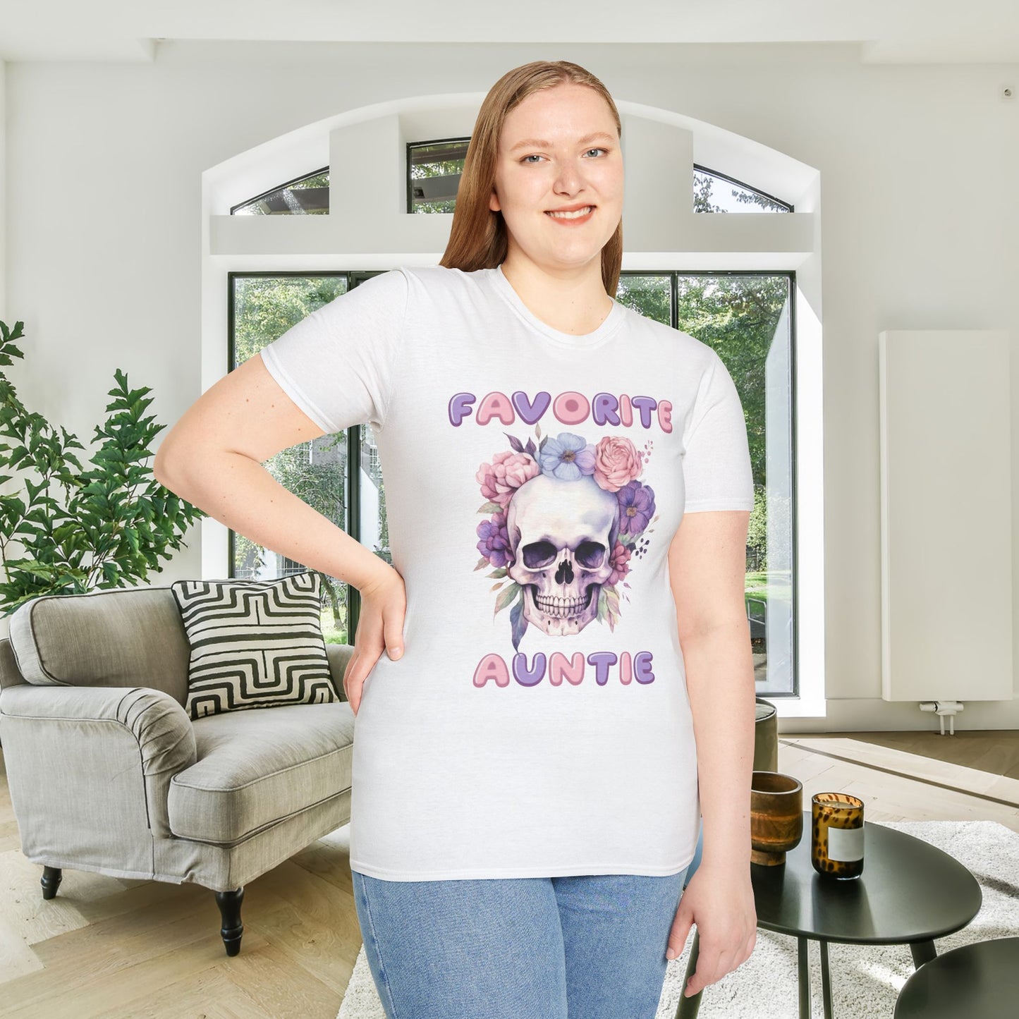 Favorite Auntie Skull Purple/Pink Adult T-shirt