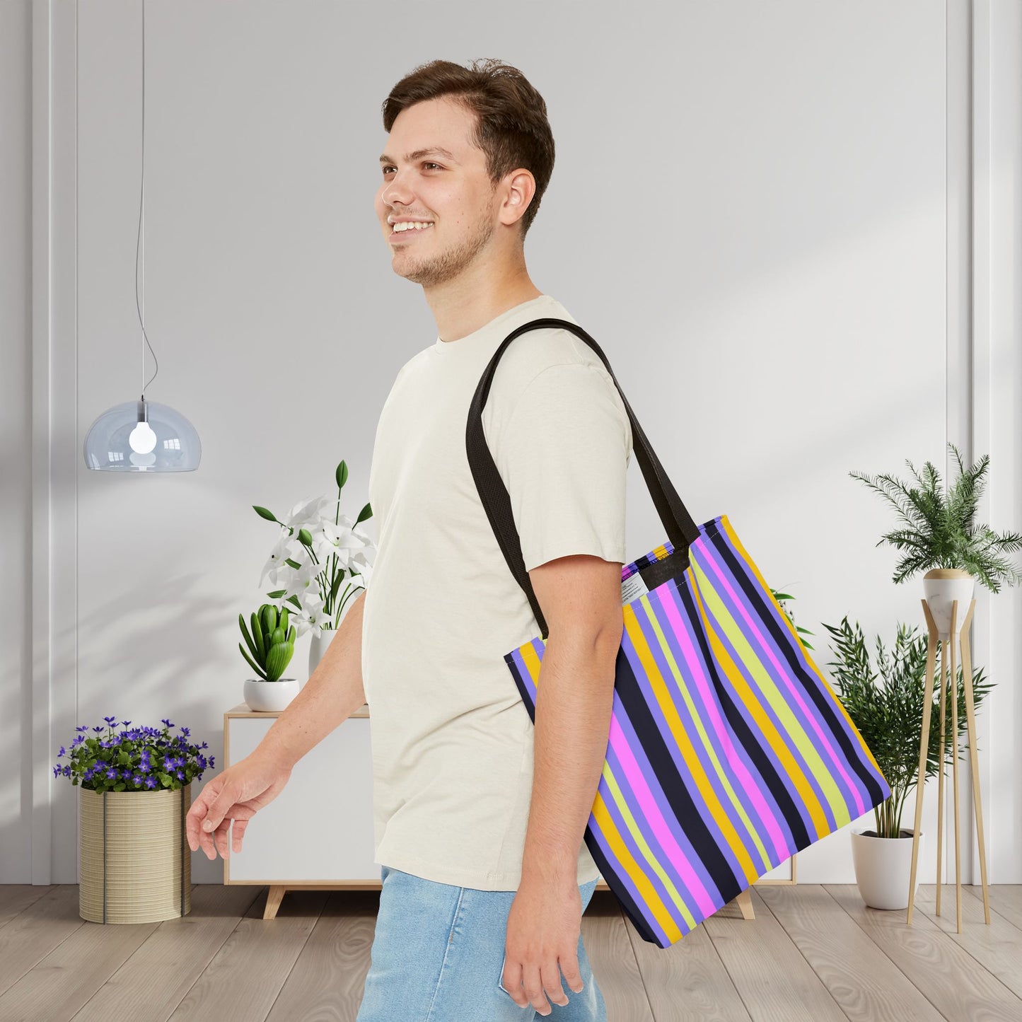 Midnight Pop Stripes Canvas Tote Bag