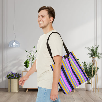 Midnight Pop Stripes Canvas Tote Bag
