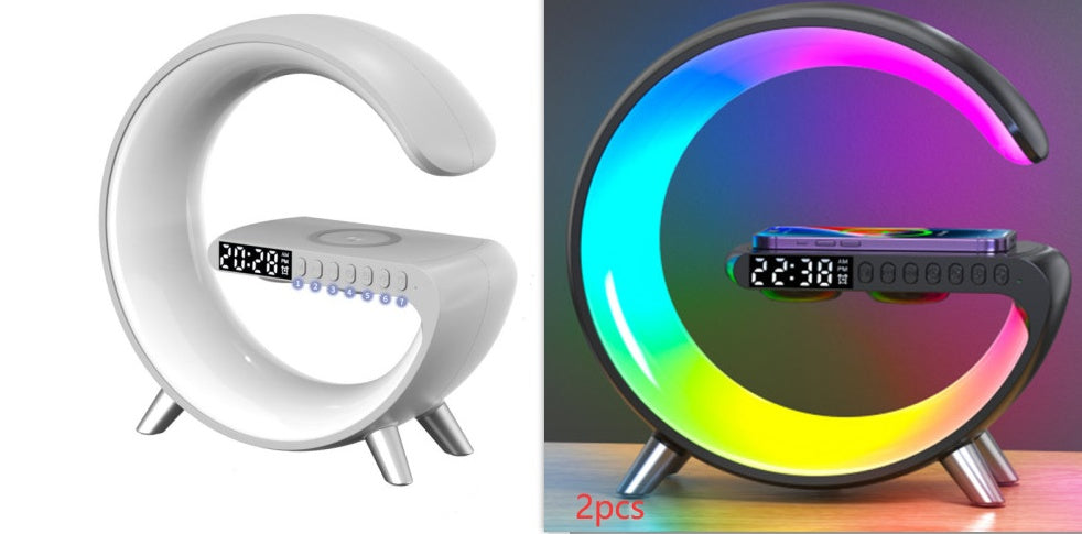 G Shaped LED Lamp Bluetooth Speaker Wireless Charger App Controlled