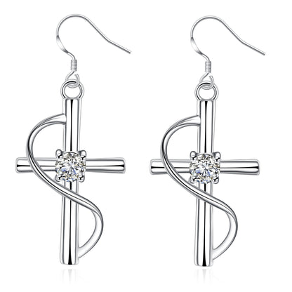 Beautiful White-Gold Plated Cross Earrings