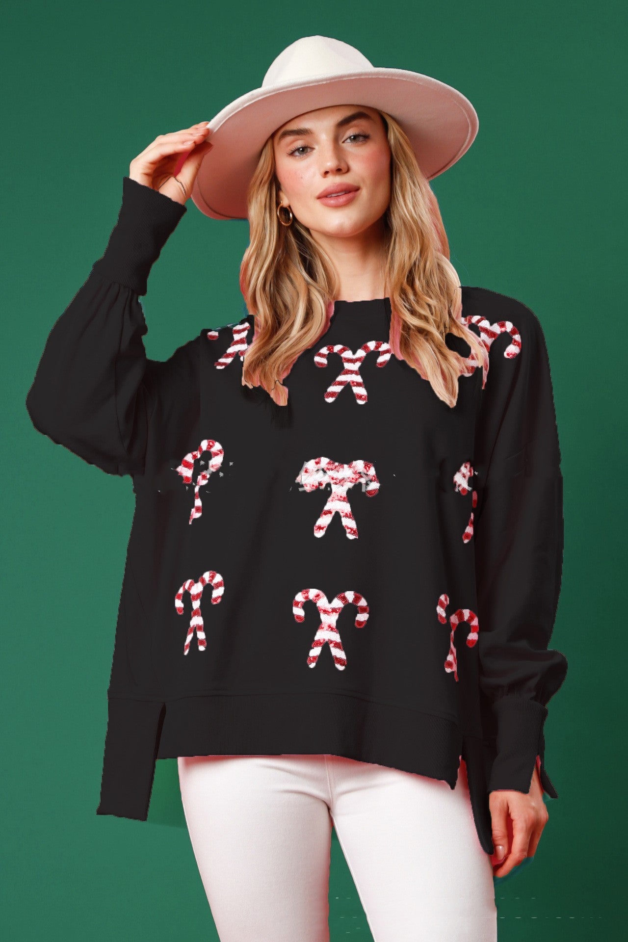 Christmas Sequins Candy Cane Sweatshirt