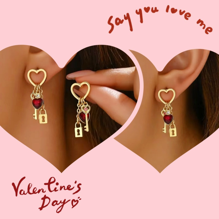 Love Earrings w/ Rhinestone Lock Series Earrings