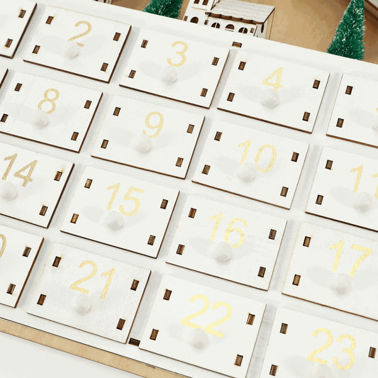 Wooden Advent Calendar with 24 Drawers & Lighted Christmas Village