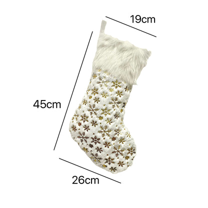 Elegant White and Gold Embroidered Christmas Stockings – 4 Festive Designs