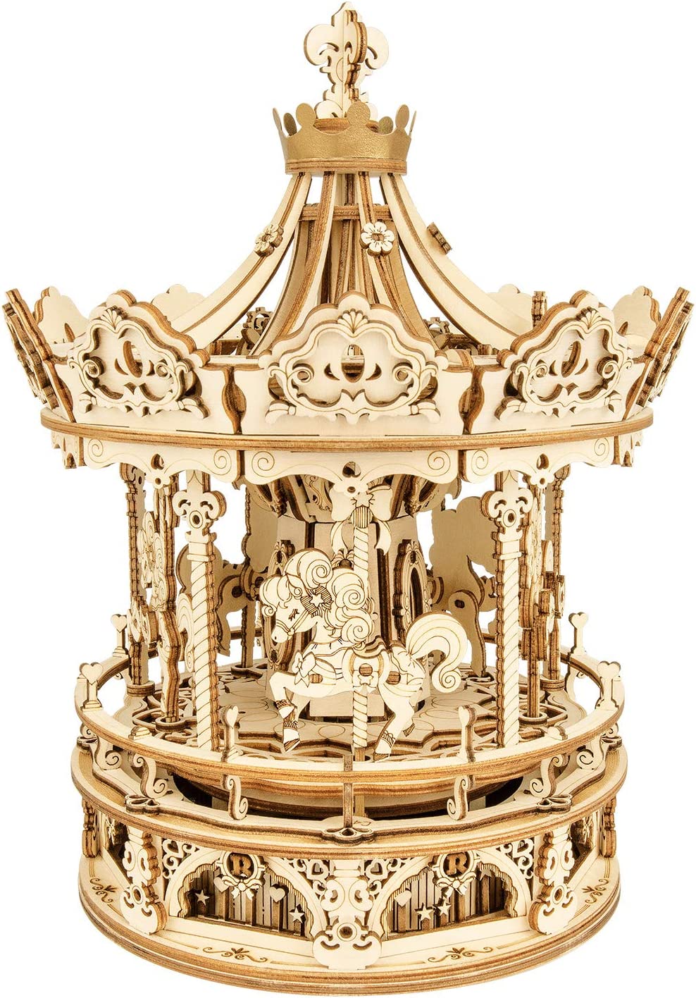Carousel 3D DIY Wooden Puzzle Model Rotating Music Box