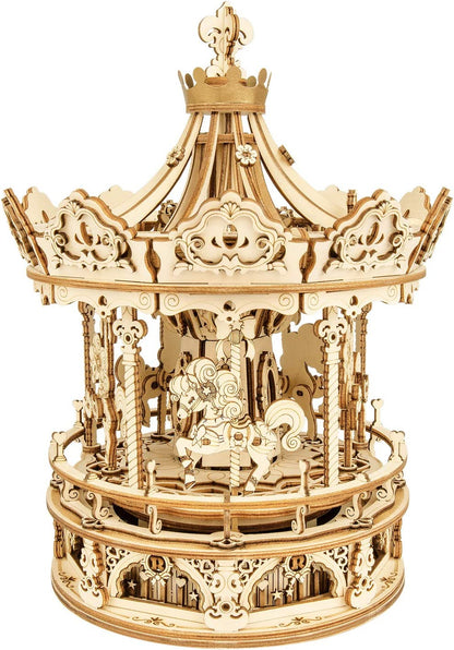 Carousel 3D DIY Wooden Puzzle Model Rotating Music Box