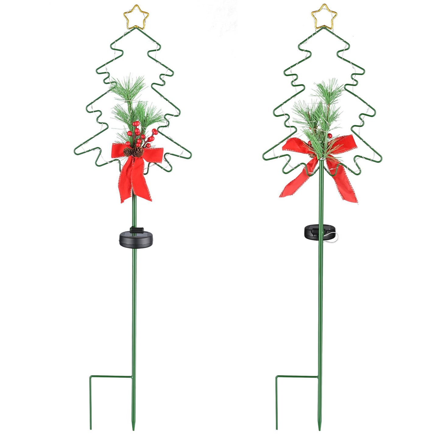 Solar-Powered Christmas Tree Garden Light – Festive Pine Cone & Red Berry Design