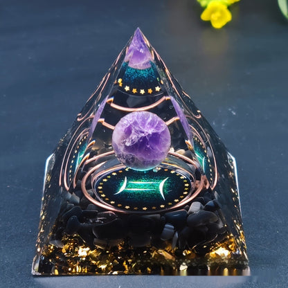 Zodiac Signs Amethyst Resin Pyramid