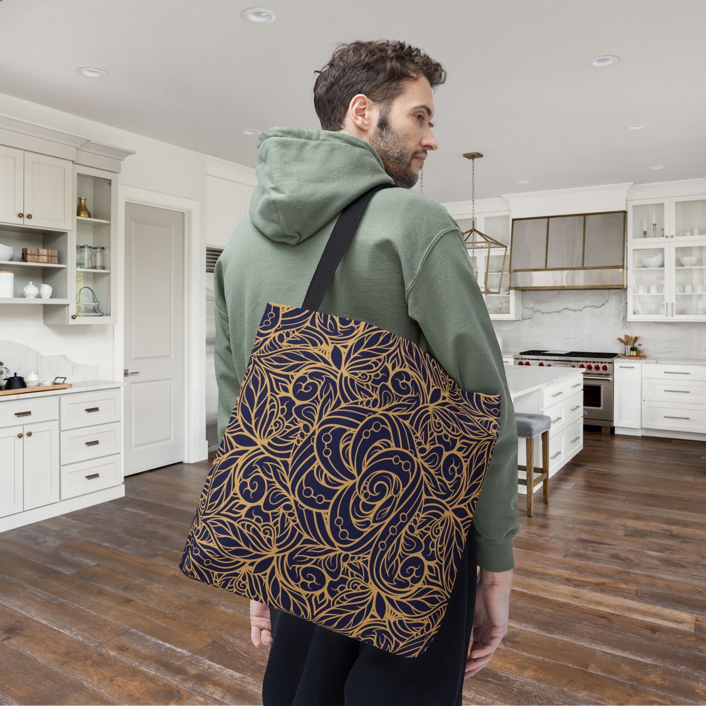 Golden Midnight Radiance Mandala Canvas Tote Bag