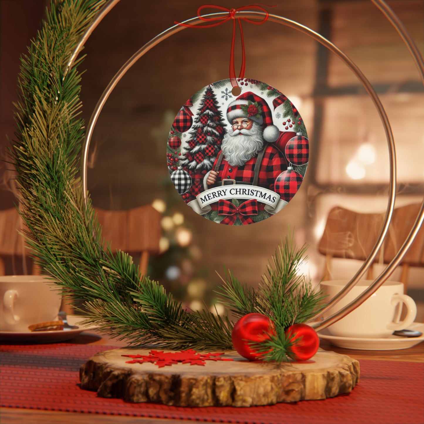 Jolly Santa Wishes Metal Ornament