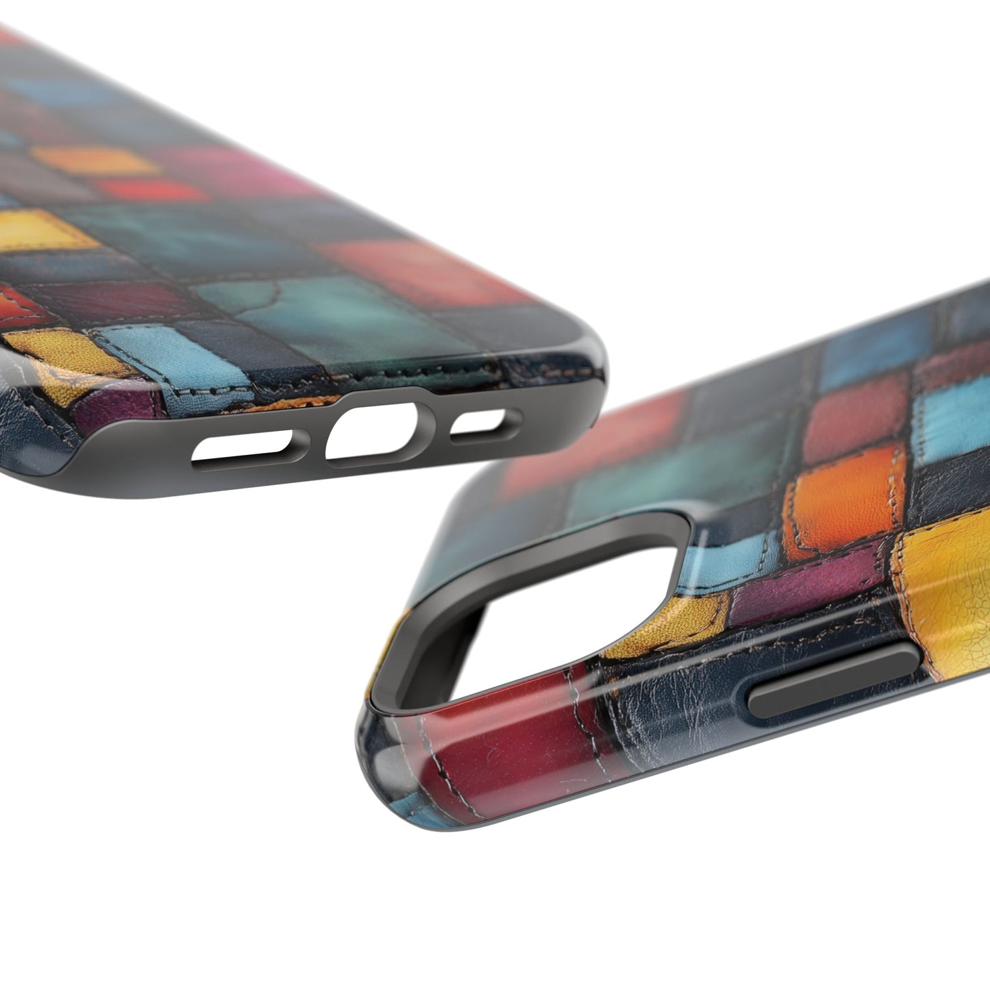 Coloerful Leather Patchwork MagSafe® Compatible Tough Case for iPhone