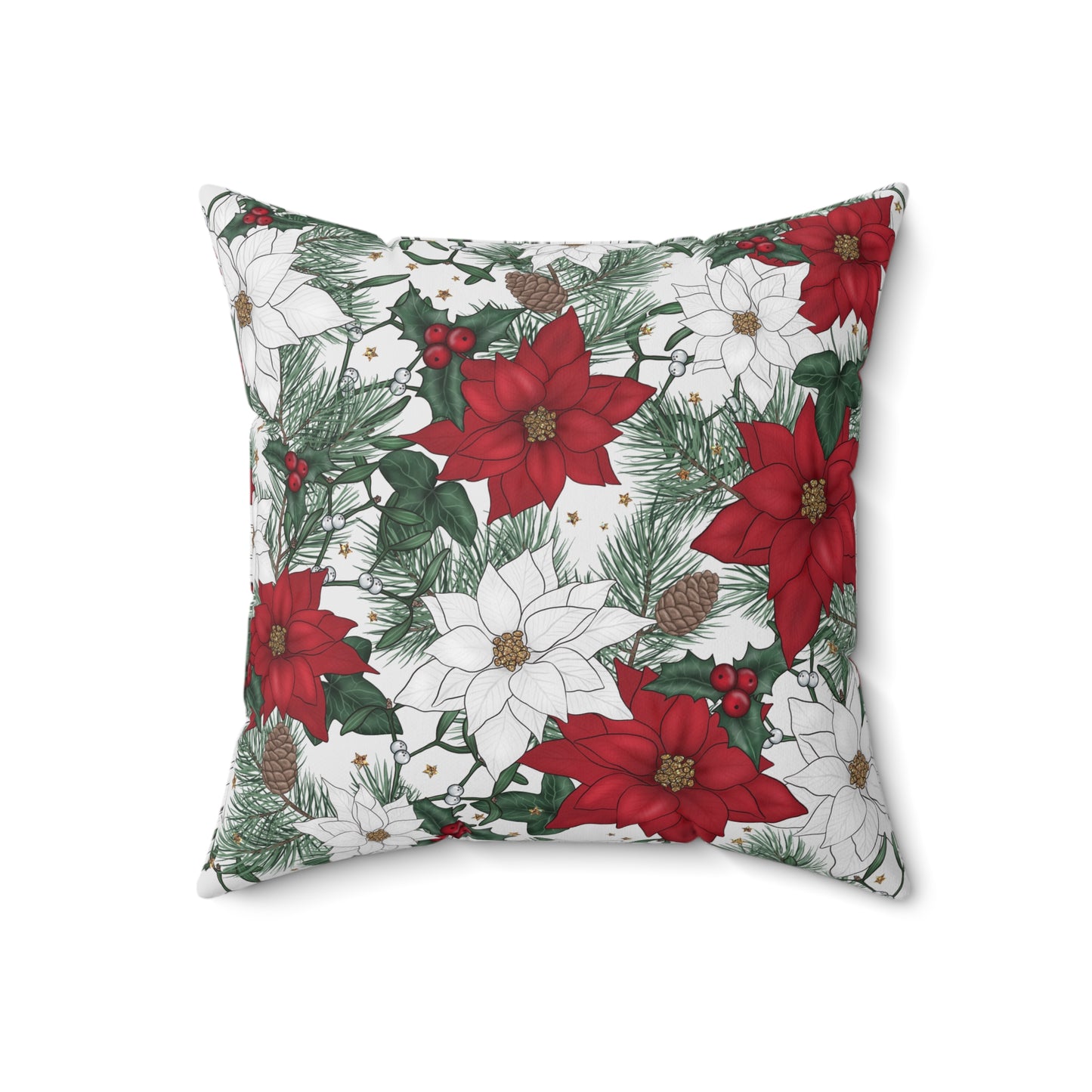 Winter Poinsettia Garden Throw Pillow