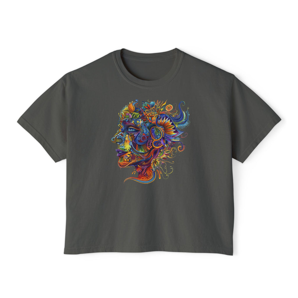 Colorful Paisley Woman Profile Women's Boxy Tee