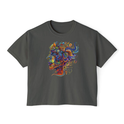 Colorful Paisley Woman Profile Women's Boxy Tee
