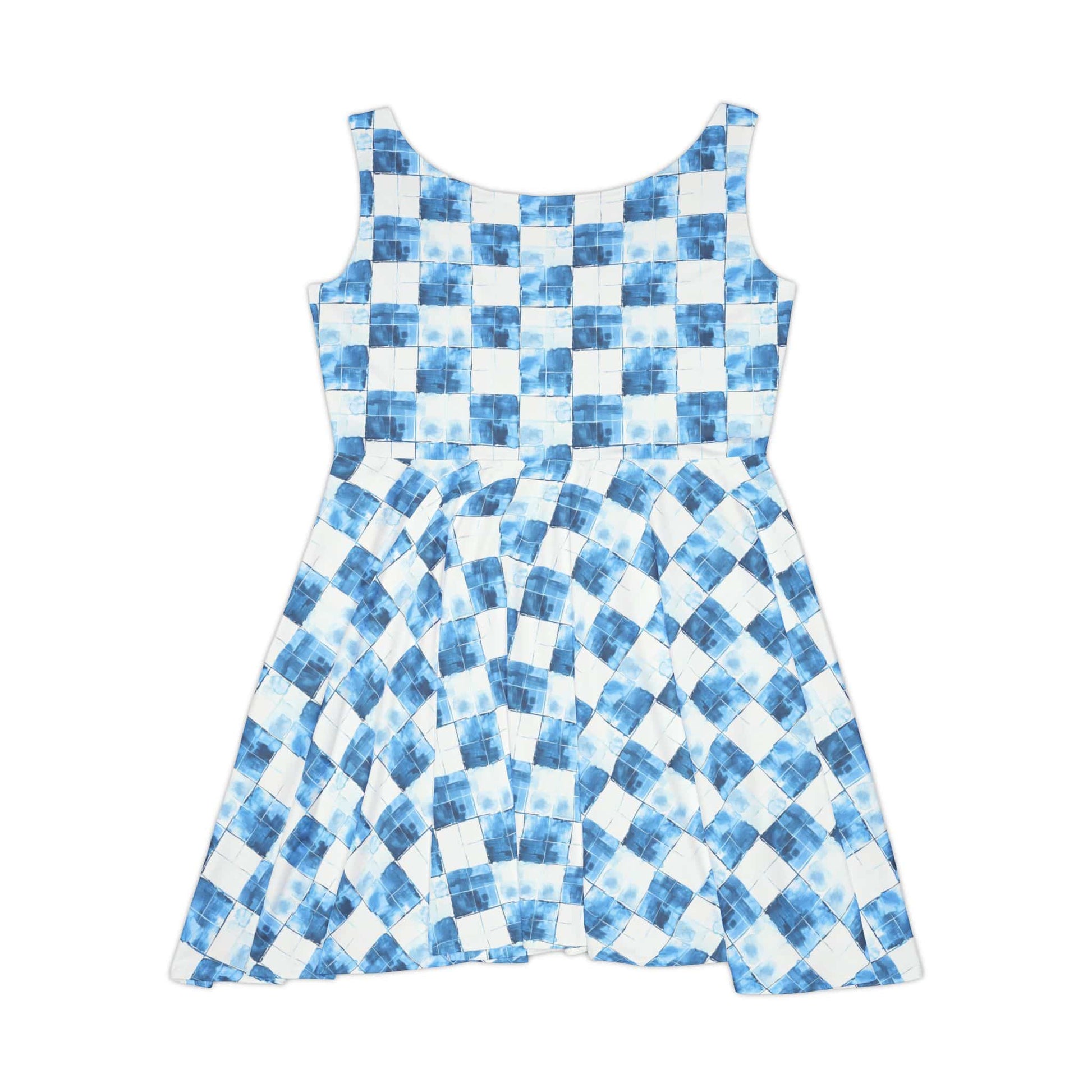 Cozy Blue Checkered Women's Skater Dress
