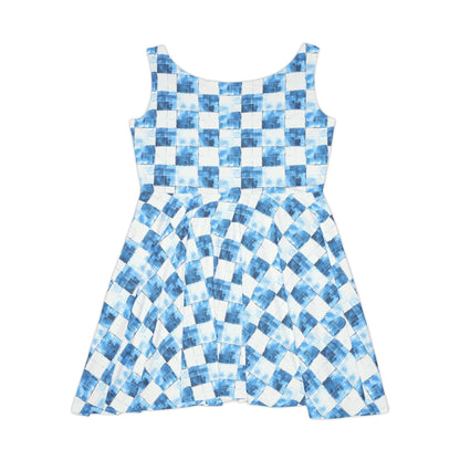 Cozy Blue Checkered Women's Skater Dress