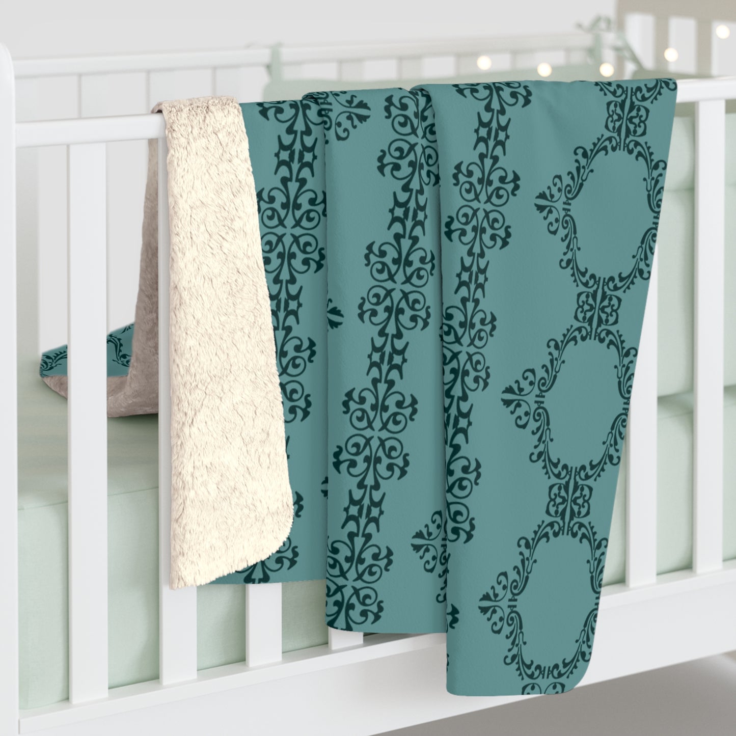 Teal Lace Pattern Sherpa Fleece Blanket