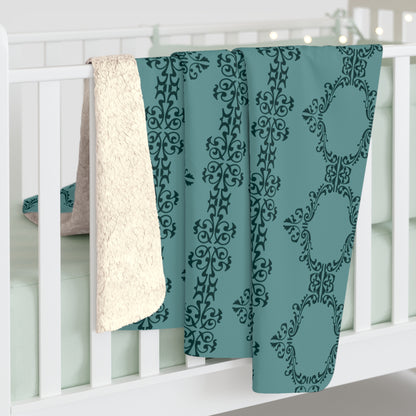 Teal Lace Pattern Sherpa Fleece Blanket