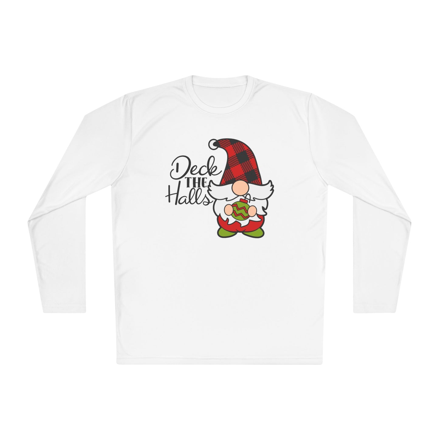 Deck the Halls Plaid Gnome Adult Long Sleeve Tee
