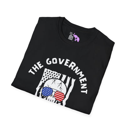The Government is Lying To Us Skull w/Glasses Over Flag Adult T-shirt