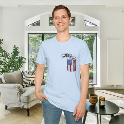 American Flag Pocket Gun Adult T-shirt