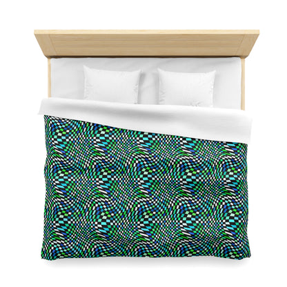 Warped Green Checkered Microfiber Duvet Cover