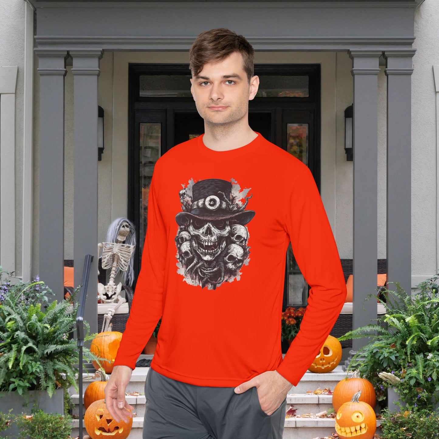 Creepy Skull w/Top Hat Adult Long Sleeve Tee