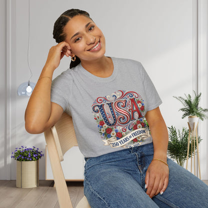 Floral USA 250 Years of Freedom Adult T-shirt