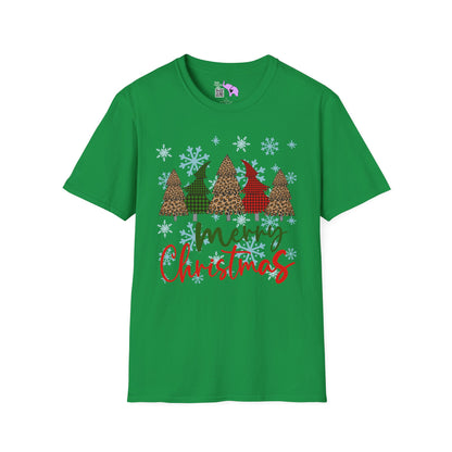 Checkered Print Trees Merry Christmas Adult T-shirt