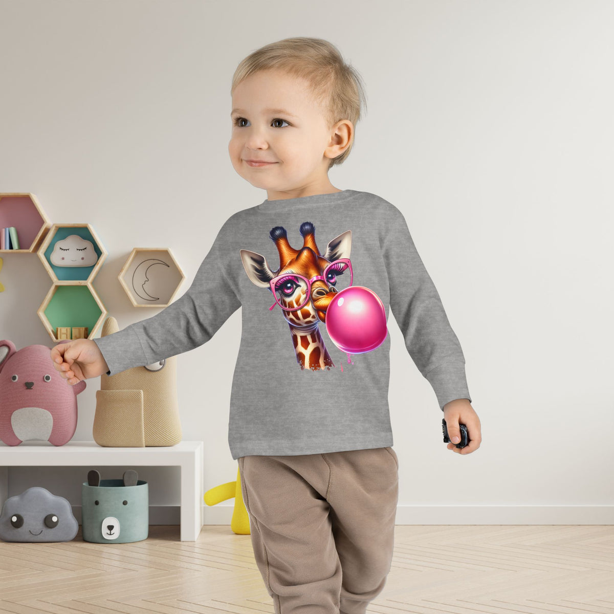 Girraffe Blowing Bubble Toddler Long Sleeve Tee