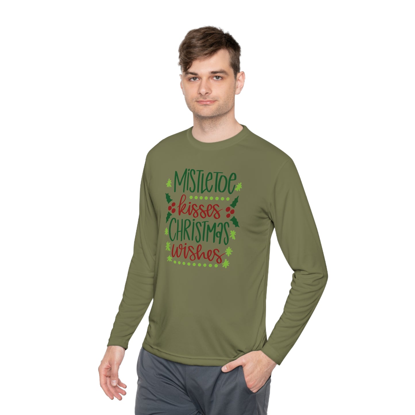 Mistletoe Kisses Christmas Wishes Adult Long Sleeve Tee