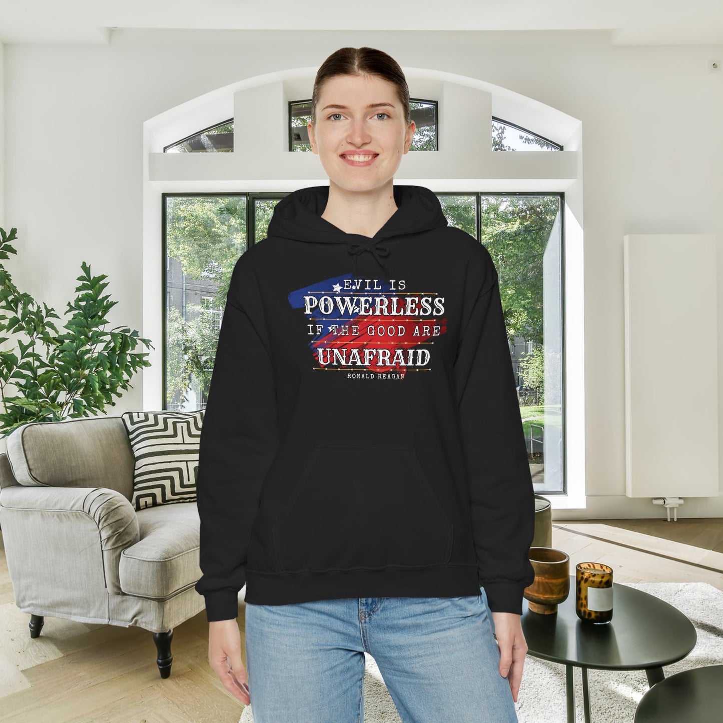 Evil is Powerless if the Good Are Unafraid - Ronald Reagan Heavy Blend™ Hooded Sweatshirt