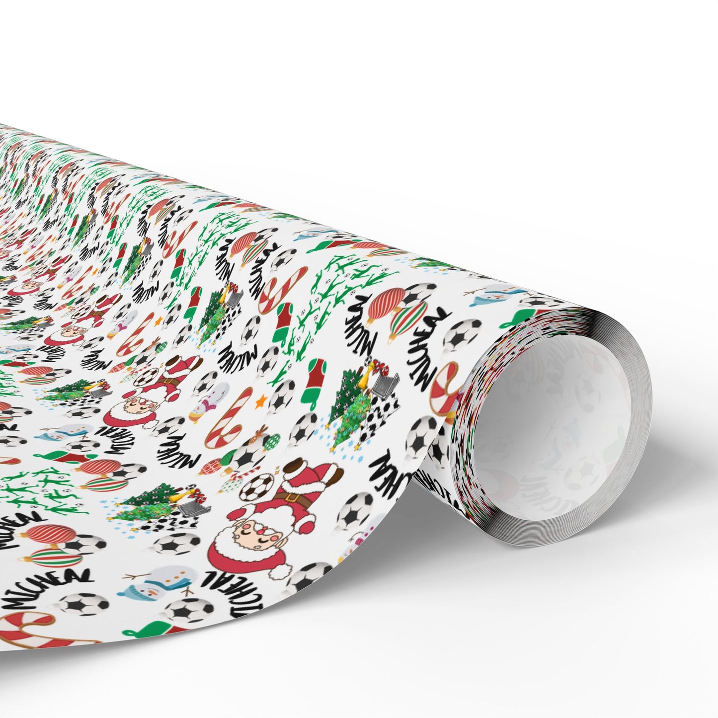 Christmas Soccer 2 Custom Name Wrapping Paper (Micheal)