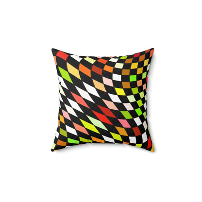 Warped Yellow/Green Checkered Throw Pillow