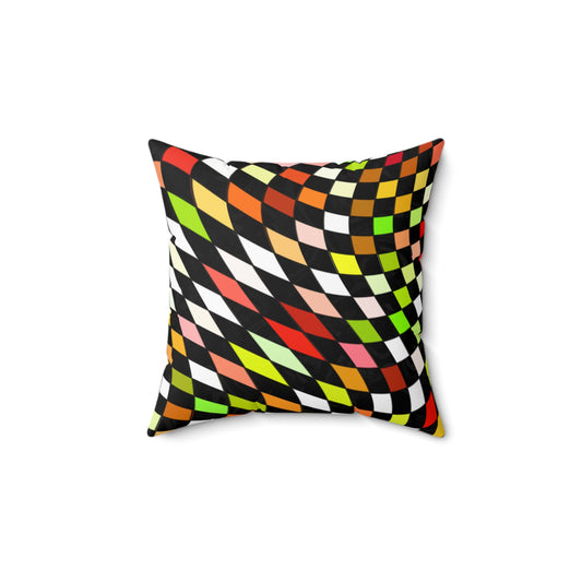 Warped Yellow/Green Checkered Throw Pillow