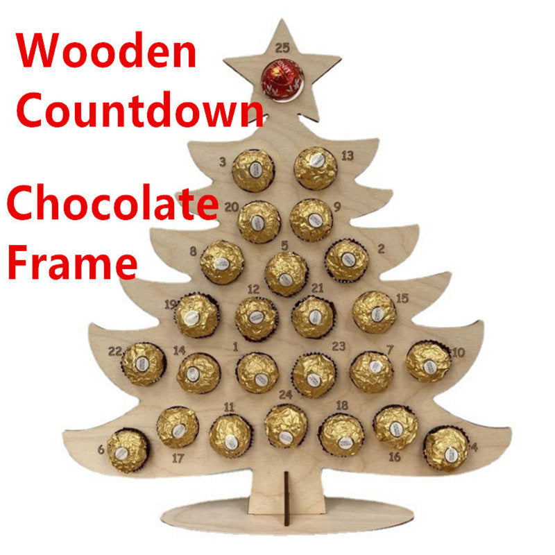 Wooden Santa or Reindeer Chocolate Candy Christmas Advent Calendar