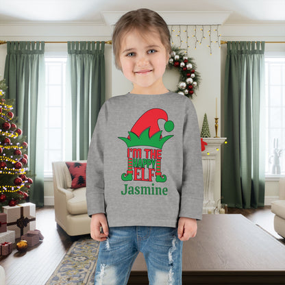 I'm the Happy Elf Personalized Toddler Long Sleeve Tee