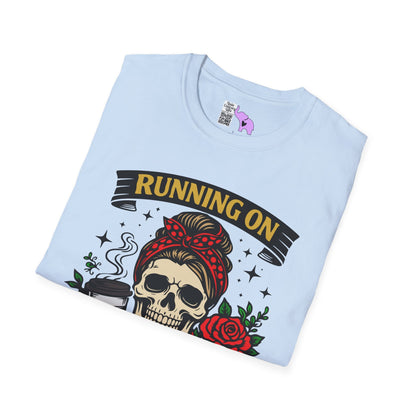 Running on Caffeine and Sarcasm (Roses) Adult T-shirt