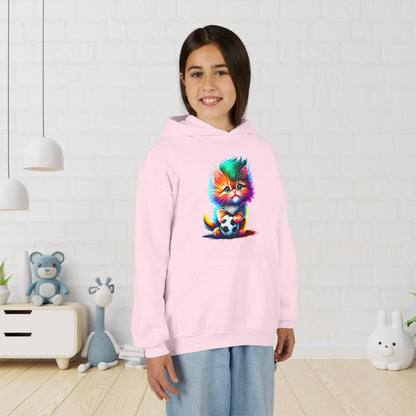 Cute Colorful Kitty w/Soccer Ball Youth Hoodie