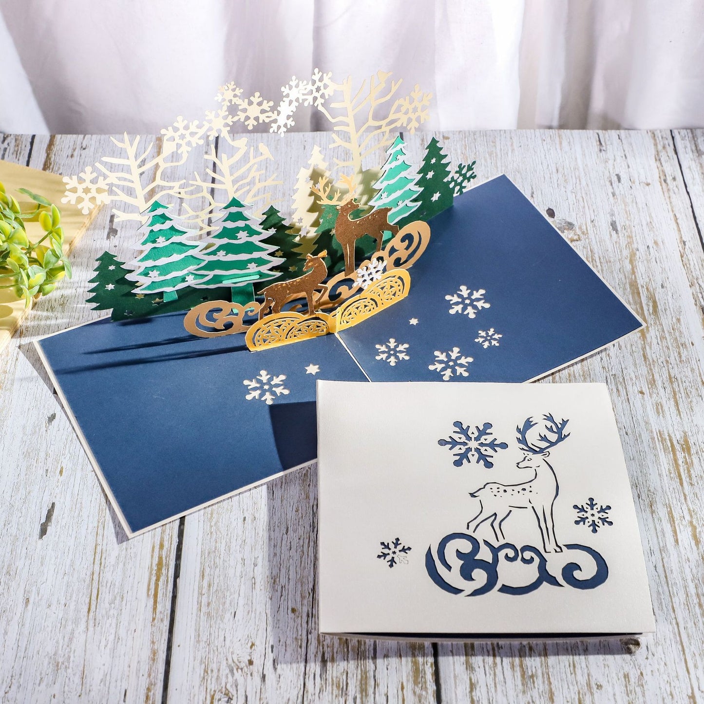 Popup 3D Elk Winter Scene Christmas Card