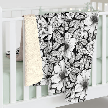 Black & White Forget-Me-Nots Fleece Blanket