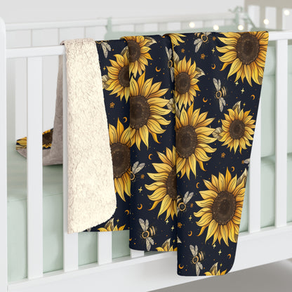 Sunflowers & Bees Sherpa Fleece Blanket