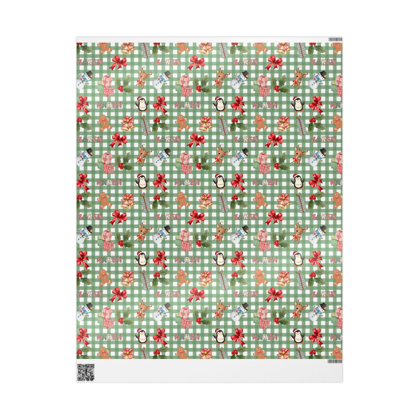 Green Checkered Christmas Custom Wrapping Paper (Karen)