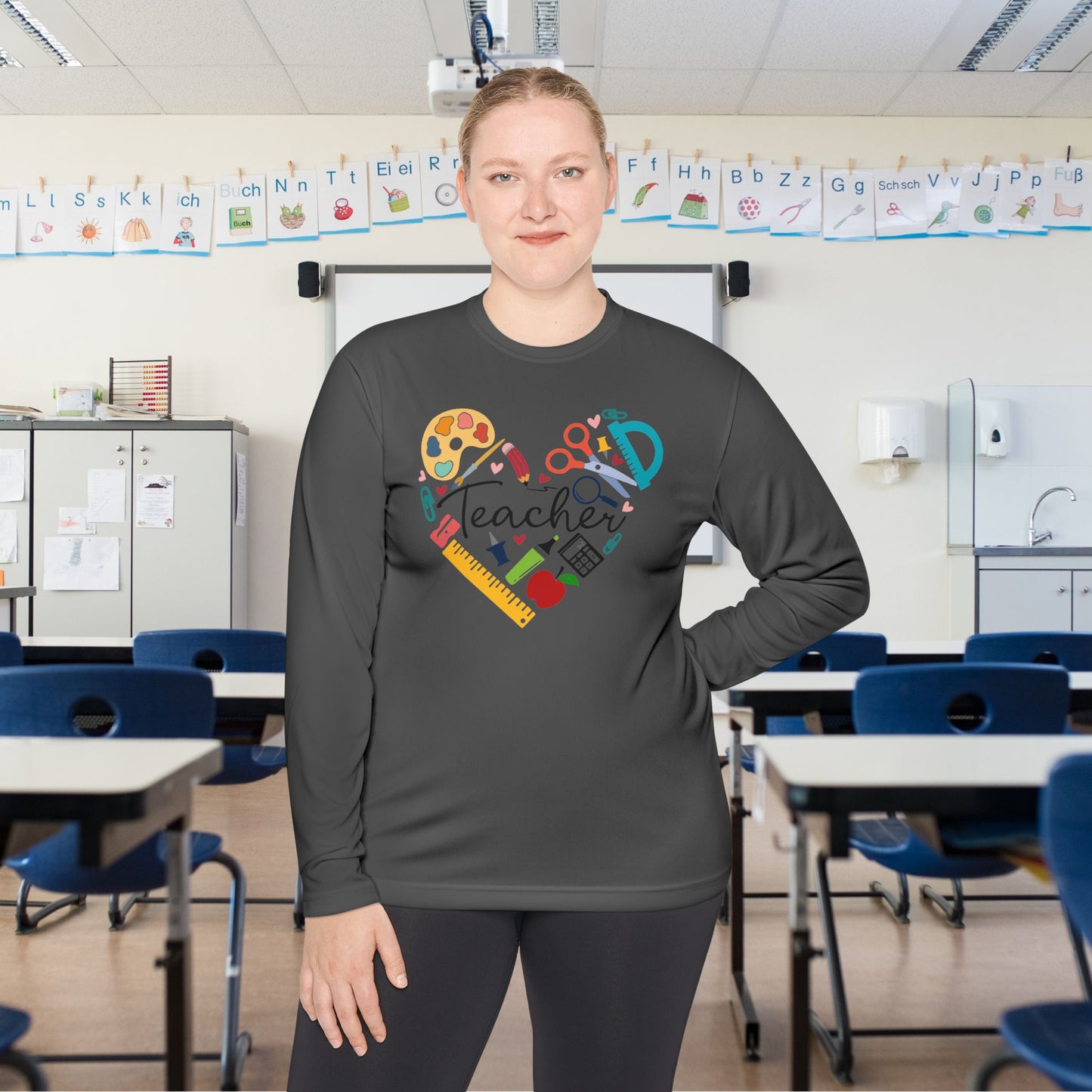 Teacher Supply Heart Adult Long Sleeve Tee