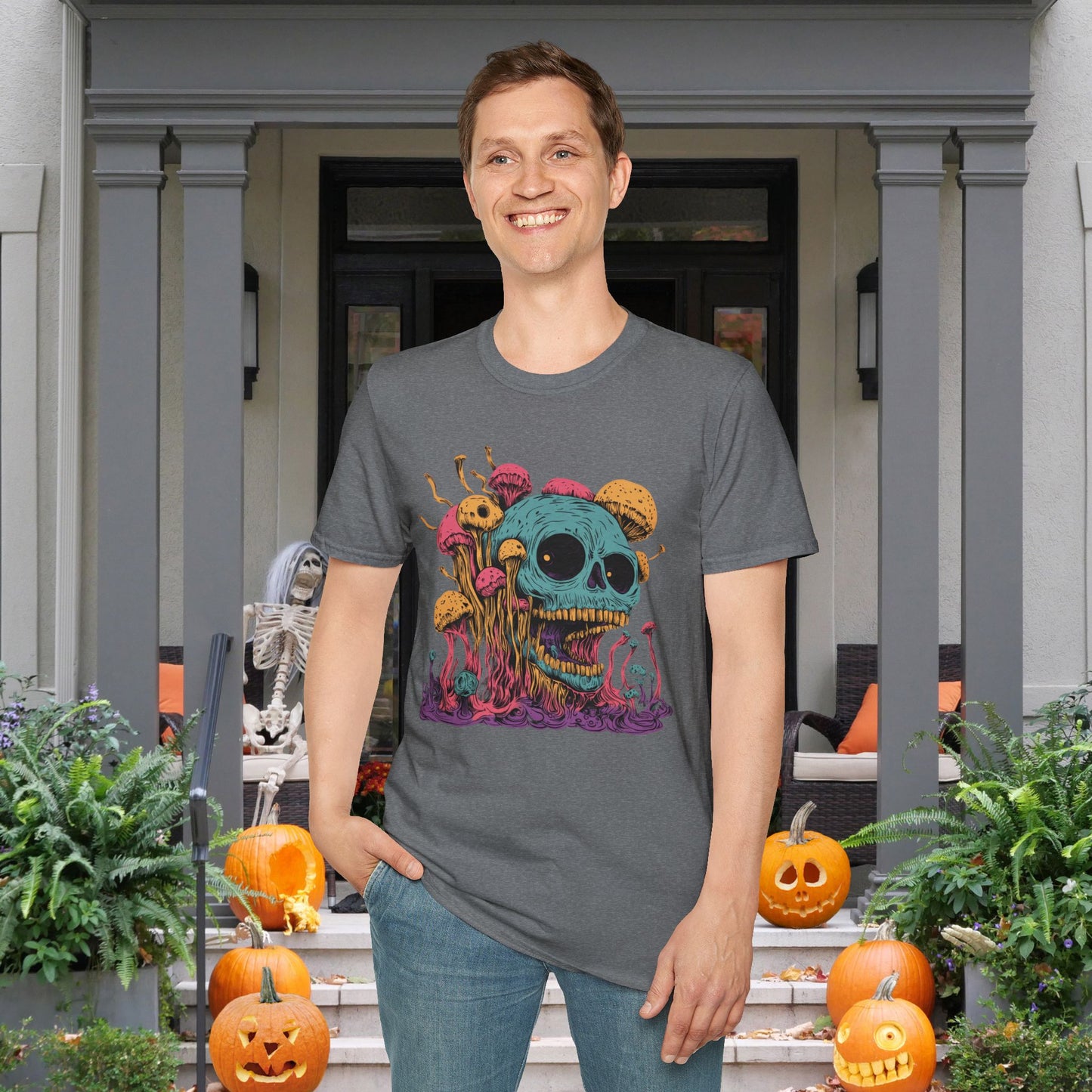 Creepy Mushroom Skull Adult T-shirt