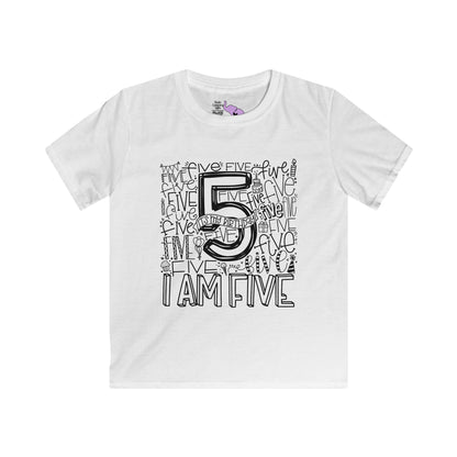 I Am Five Typography Youth Softstyle Tee