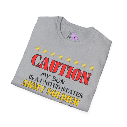 Caution My Son is a US Army Soldier I've Been Known to Brag (Mom) Adult T-Shirt